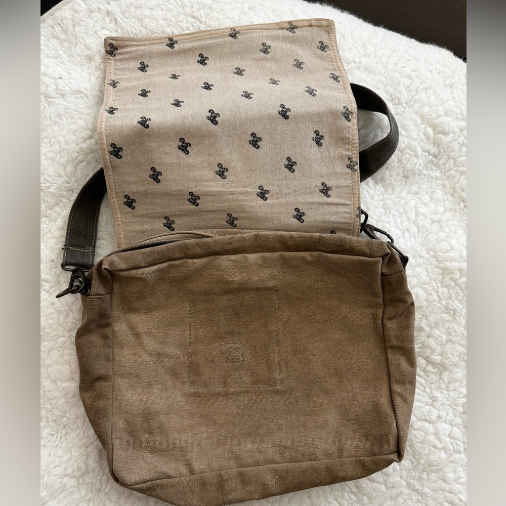 Vintage Brown Canvas Satchel with Artistic Design - Picture 2 of 12